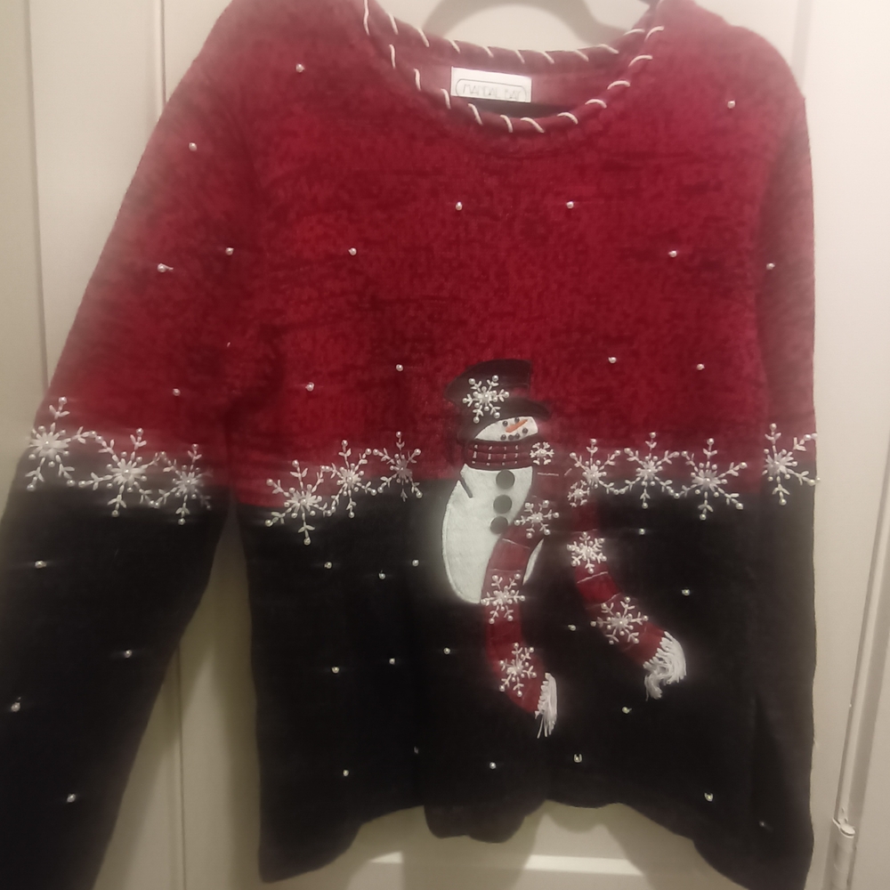 Cozy Red and Black Snowman Sweater From Mandal Bay